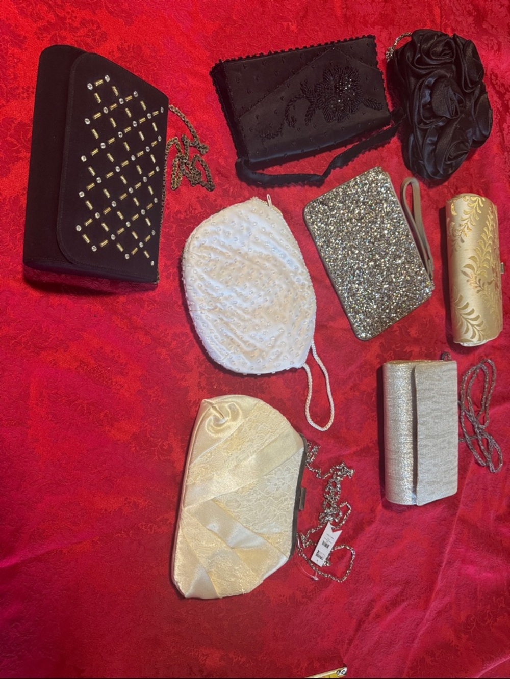 Lot of 8 evening bags/clutches/wristlets.  Great condition.